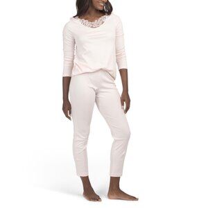 HANRO Rosewater Made In Portugal Cotton Belina Pajama Top And Pants Set